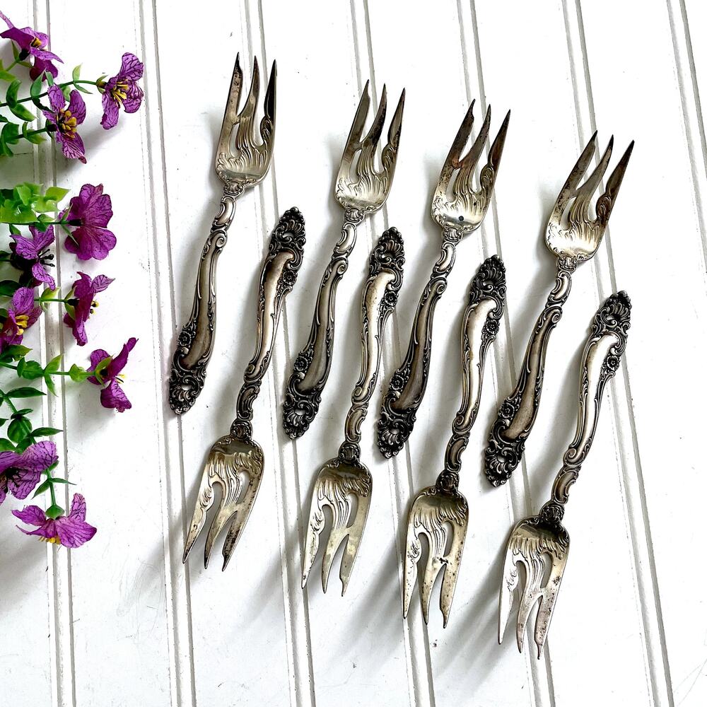 Gorham Sterling Silver DECOR Pattern Salad Forks 6.5" SET x8 Tarnish Unpolished